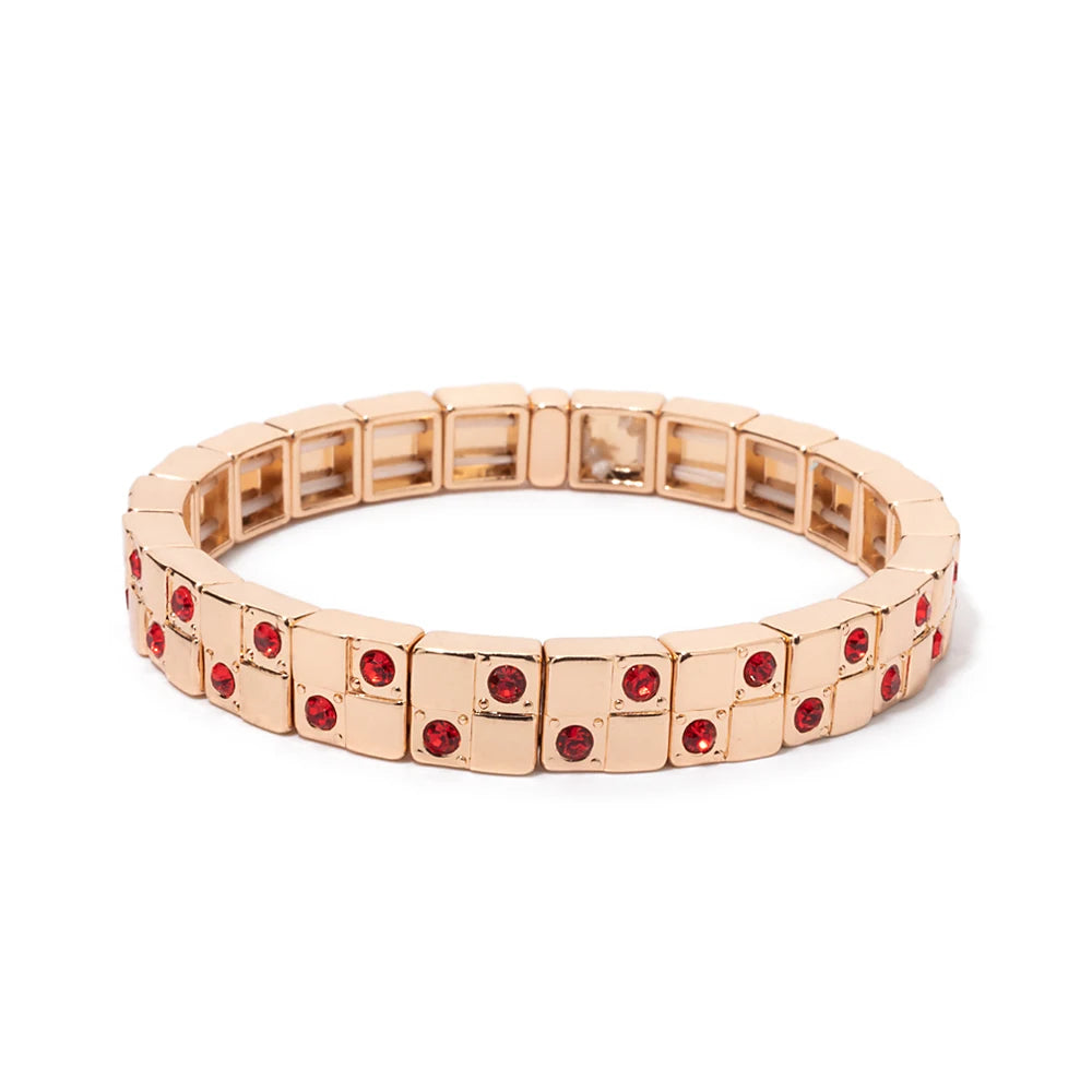 JOLDHAF Women's Gold Silver Color Inlaid Diamond Colorful Crystal Elastic Rhinestone Bangle