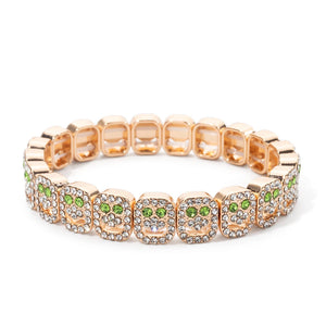 BEUTIFOR Happy Face Rhinestone Beaded Strand Bracelet 18cm Gold