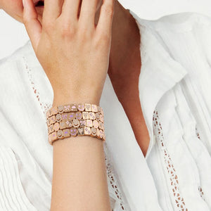 JOLDHAF Happy Face Bangle Gold Color Paved Diamond Bracelet 18.5cm