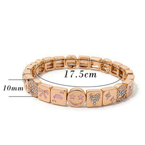 JOLDHAF Happy Face Bangle Gold Color Paved Diamond Bracelet 18.5cm