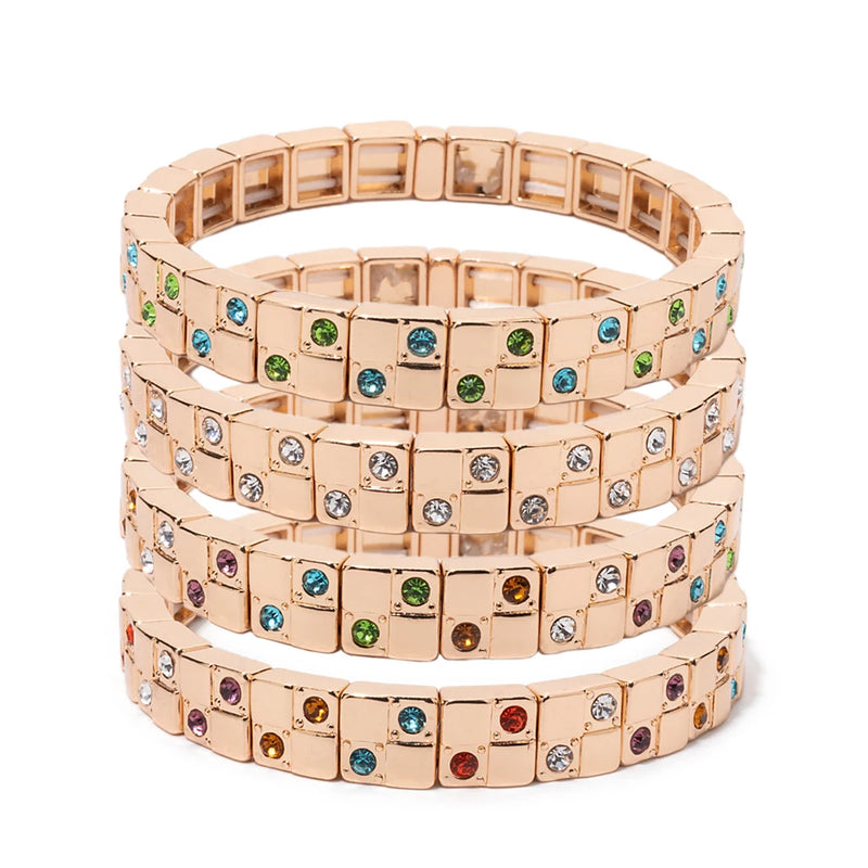 JOLDHAF Women's Gold Silver Color Inlaid Diamond Colorful Crystal Elastic Rhinestone Bangle