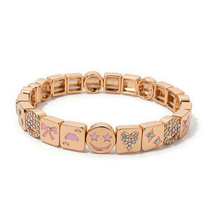 JOLDHAF Happy Face Bangle Gold Color Paved Diamond Bracelet 18.5cm