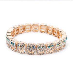 BEUTIFOR Happy Face Rhinestone Beaded Strand Bracelet 18cm Gold