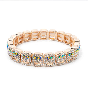 BEUTIFOR Happy Face Rhinestone Beaded Strand Bracelet 18cm Gold
