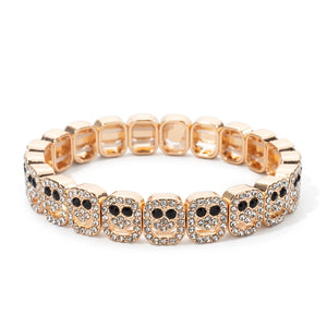BEUTIFOR Happy Face Rhinestone Beaded Strand Bracelet 18cm Gold