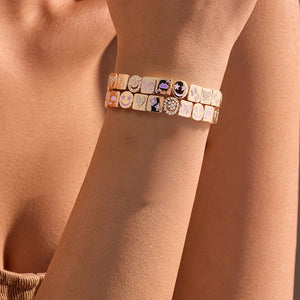 JOLDHAF Happy Face Bangle Gold Color Paved Diamond Bracelet 18.5cm