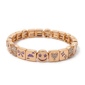 JOLDHAF Happy Face Bangle Gold Color Paved Diamond Bracelet 18.5cm