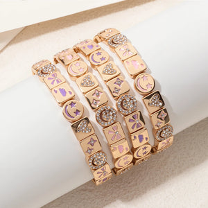 JOLDHAF Happy Face Bangle Gold Color Paved Diamond Bracelet 18.5cm