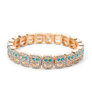 BEUTIFOR Happy Face Rhinestone Beaded Strand Bracelet 18cm Gold