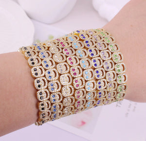 BEUTIFOR Happy Face Rhinestone Beaded Strand Bracelet 18cm Gold