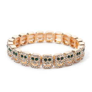 BEUTIFOR Happy Face Rhinestone Beaded Strand Bracelet 18cm Gold