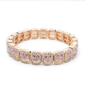 BEUTIFOR Happy Face Rhinestone Beaded Strand Bracelet 18cm Gold