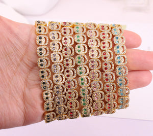 BEUTIFOR Happy Face Rhinestone Beaded Strand Bracelet 18cm Gold