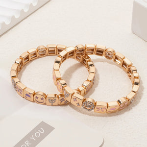 JOLDHAF Happy Face Bangle Gold Color Paved Diamond Bracelet 18.5cm