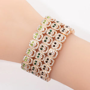 BEUTIFOR Happy Face Rhinestone Beaded Strand Bracelet 18cm Gold