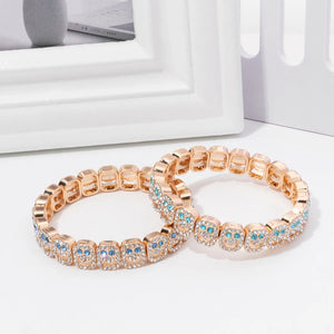BEUTIFOR Happy Face Rhinestone Beaded Strand Bracelet 18cm Gold