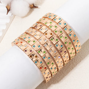JOLDHAF Women's Gold Silver Color Inlaid Diamond Colorful Crystal Elastic Rhinestone Bangle