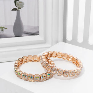 BEUTIFOR Happy Face Rhinestone Beaded Strand Bracelet 18cm Gold