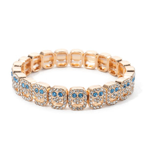 BEUTIFOR Happy Face Rhinestone Beaded Strand Bracelet 18cm Gold