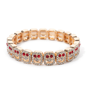 BEUTIFOR Happy Face Rhinestone Beaded Strand Bracelet 18cm Gold