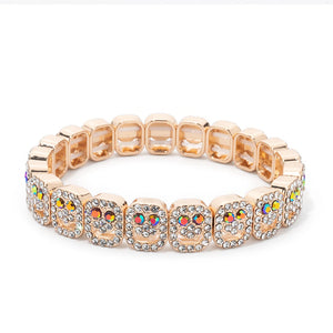 BEUTIFOR Happy Face Rhinestone Beaded Strand Bracelet 18cm Gold