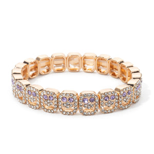BEUTIFOR Happy Face Rhinestone Beaded Strand Bracelet 18cm Gold