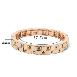 JOLDHAF Women's Gold Silver Color Inlaid Diamond Colorful Crystal Elastic Rhinestone Bangle